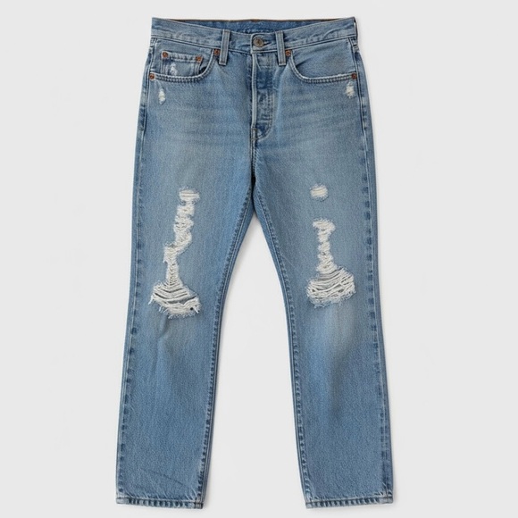 Levi's Denim - Levi’s Premium 501 Distressed Light Blue Denim Straight Leg Jeans Womens W26 L26